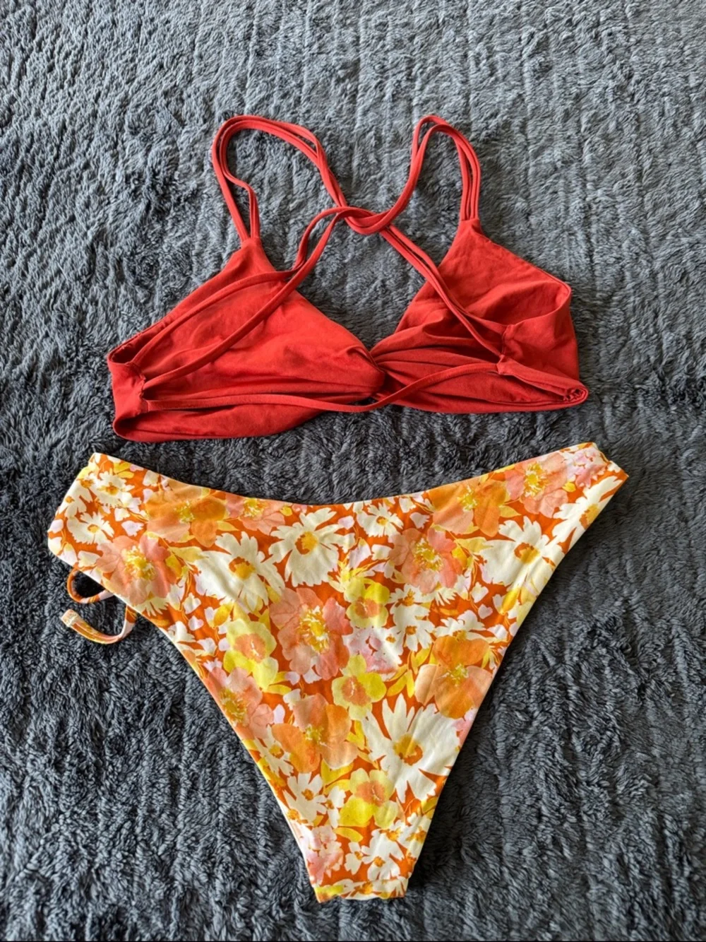 l*space Red Bikini Top with Floral Orange-Pink Tie-Side Bottom - Picture 2 of 3